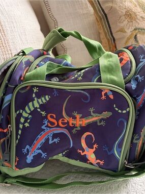 Pottery Barn Kids SETH gecko print duffle bag